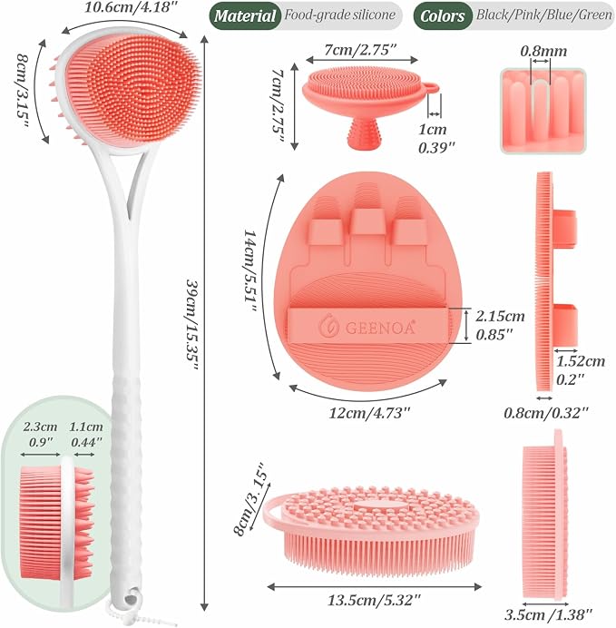 Silicone Back Body Face Scrubbers Set 4PCS, 15.35’’ Back Scrubber Soft Body - Image 2