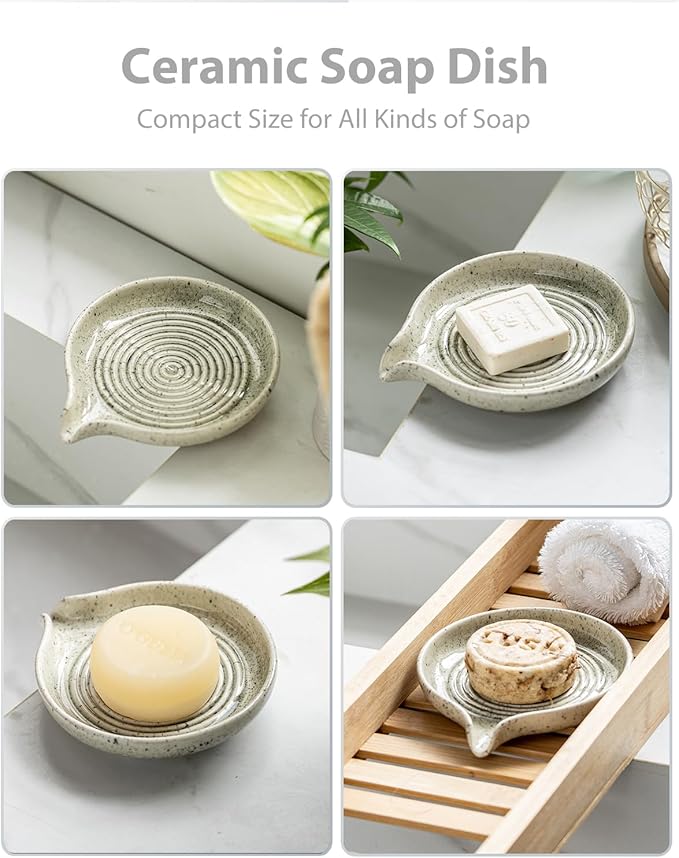 Soap Dish with Self-Draining Design, Ceramic Soap Holder with Drain Spout Soap - Image 5