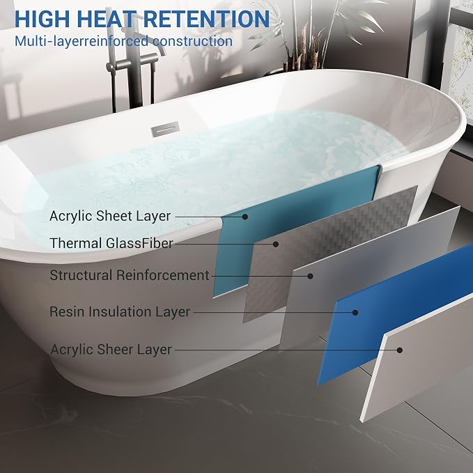 Freestanding Bathtub 67 Inch Oval Acrylic Soaker Tub – Glossy White Flared-Edge - Image 3