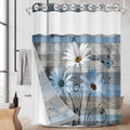 No Hook Blue Daisy and Butterfly Shower Curtain by Nesphy