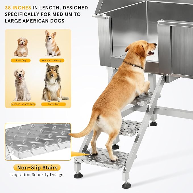 38-Inch Professional Stainless Steel Dog Grooming Tub - Image 6