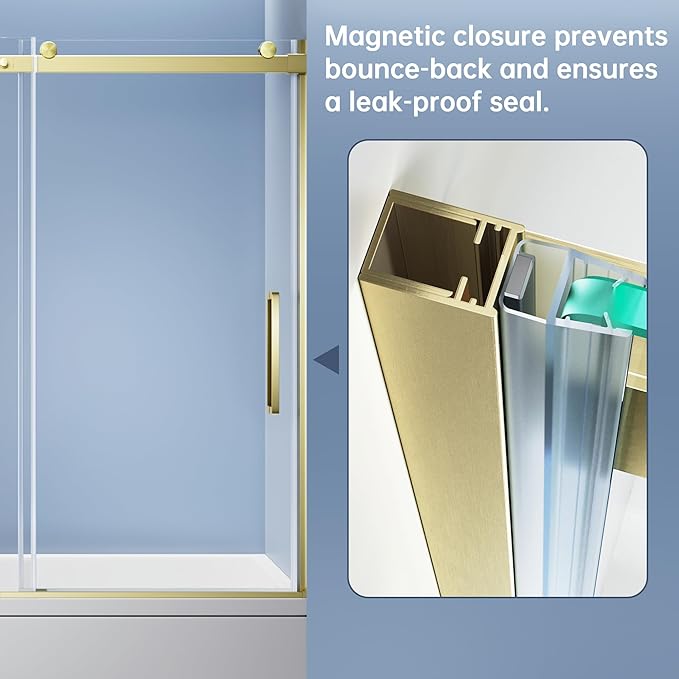 Bathtub Shower Door, 56-60" W x 60" H Frameless Single Sliding Tub Shower Door - Image 6