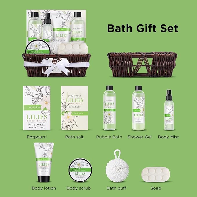 Spa Gift Baskets For Women Body & Earth 10pcs Spa Gifts For Women, Lily Gift - Image 4