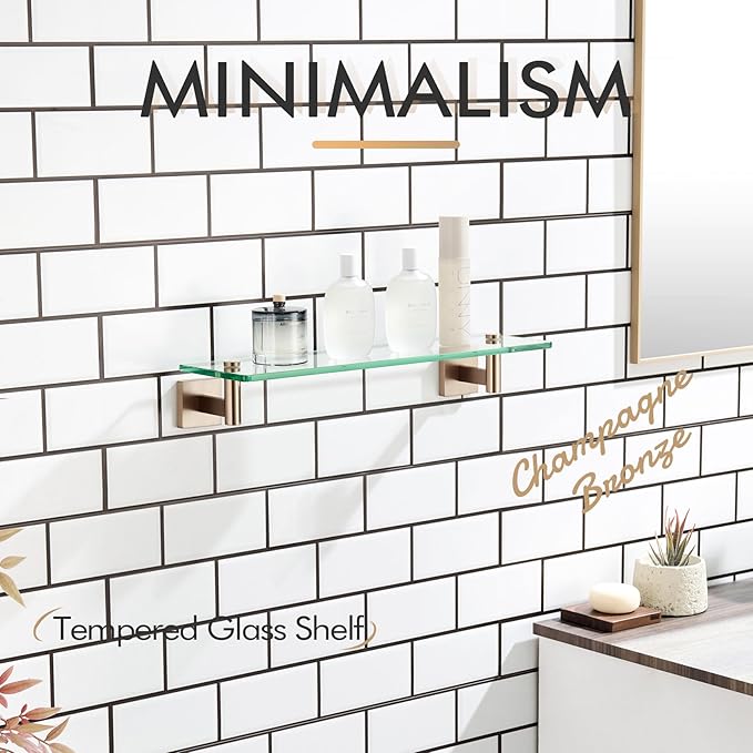 KOKOSIRI Wall Shelves Bathroom Hardware Glass Floating Shelf 20-Inch - Image 4