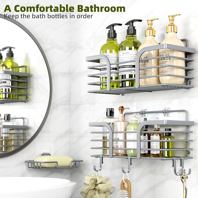 Yougai Shower Caddy 3 Pack, Adhesive Shower Shelf Organizer Rack, Rustproof - Image 3
