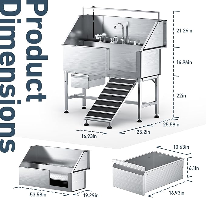 Professional 56" Dog Washing Station, 304 Stainless Steel Dog Bathing Station - Image 7