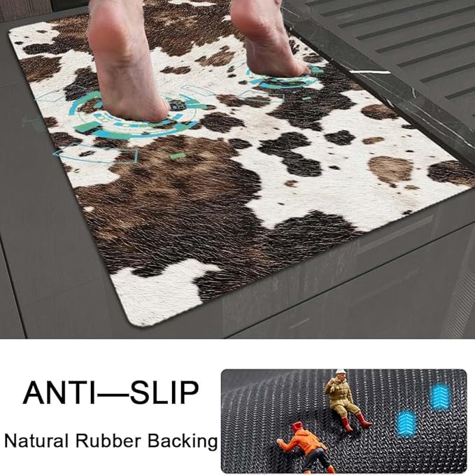 Bath Mat Rug, Animal Cow Skin Texture Non Slip Quick Dry Super Absorbent Thin - Image 5