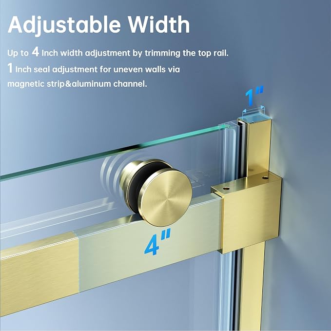 Bathtub Shower Door, 56-60" W x 60" H Frameless Single Sliding Tub Shower Door - Image 3