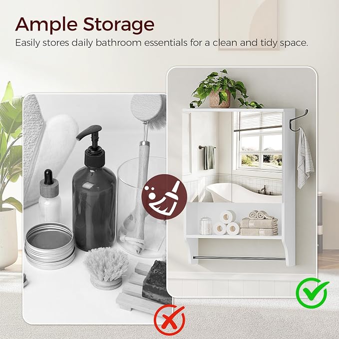 Bathroom Wall Cabinet with Mirror, Medicine Cabinet with 2 Door and Adjustable - Image 7