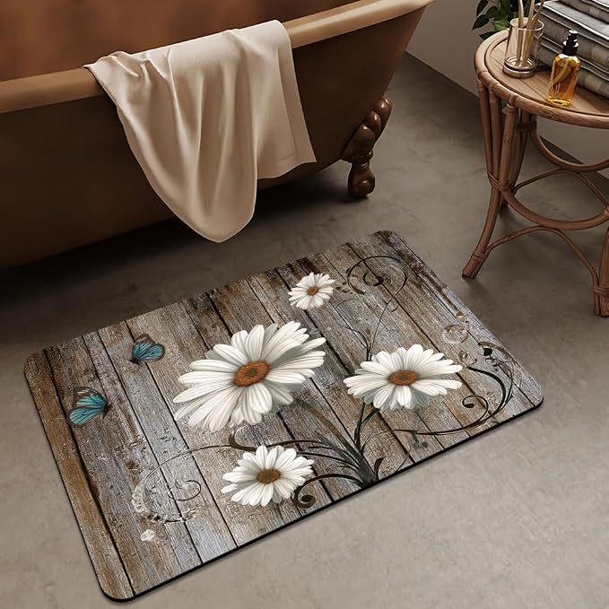 Bath Mat Rug, butterflies Non Slip Quick Dry Super Absorbent Thin Bathroom Rugs - Image 3