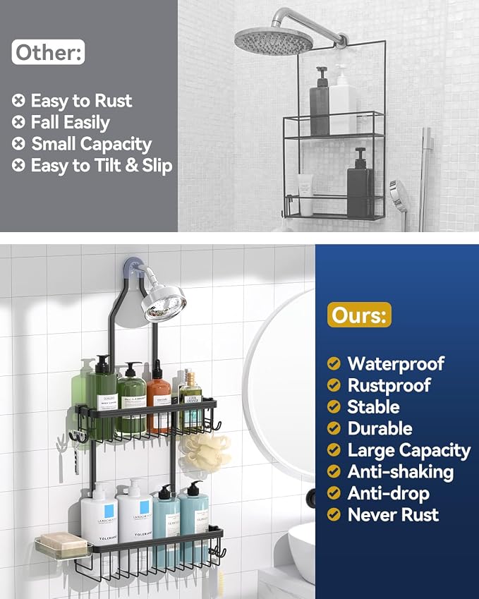 YASONIC Shower Caddy Hanging, Never Rust Shower Organizer Hanging, Aluminum - Image 8