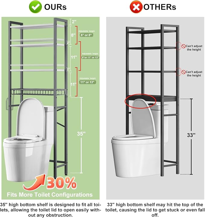 Over-The-Toilet Storage Rack, 4-Tier Bathroom Organizer Shelf Over Toilet - Image 2