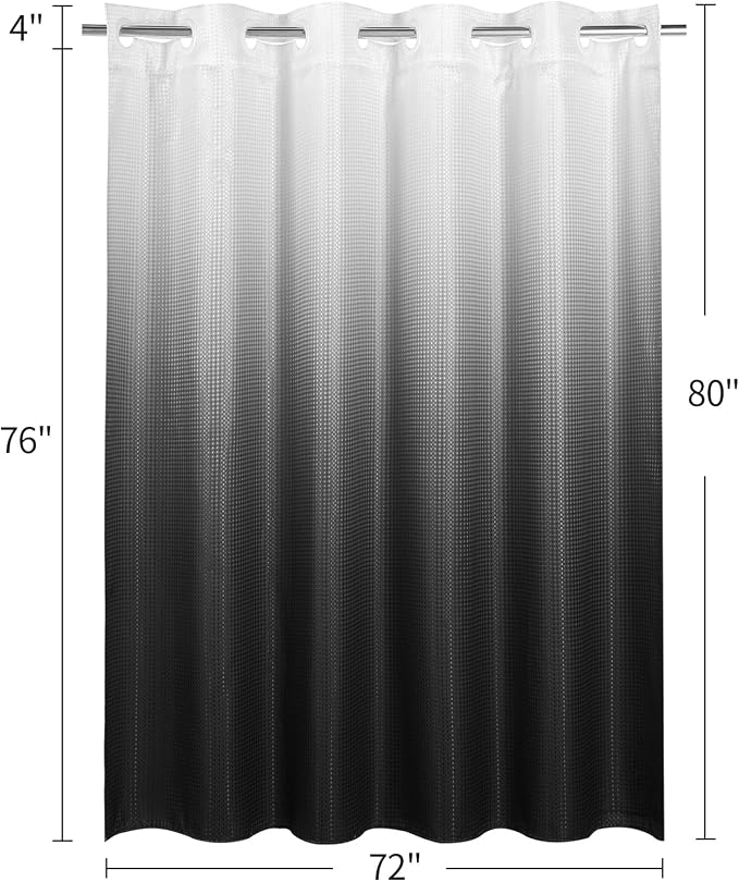 MitoVilla Black Ombre Long Shower Curtain Liner Set 72 x 80, No Hooks Needed 80 - Image 7