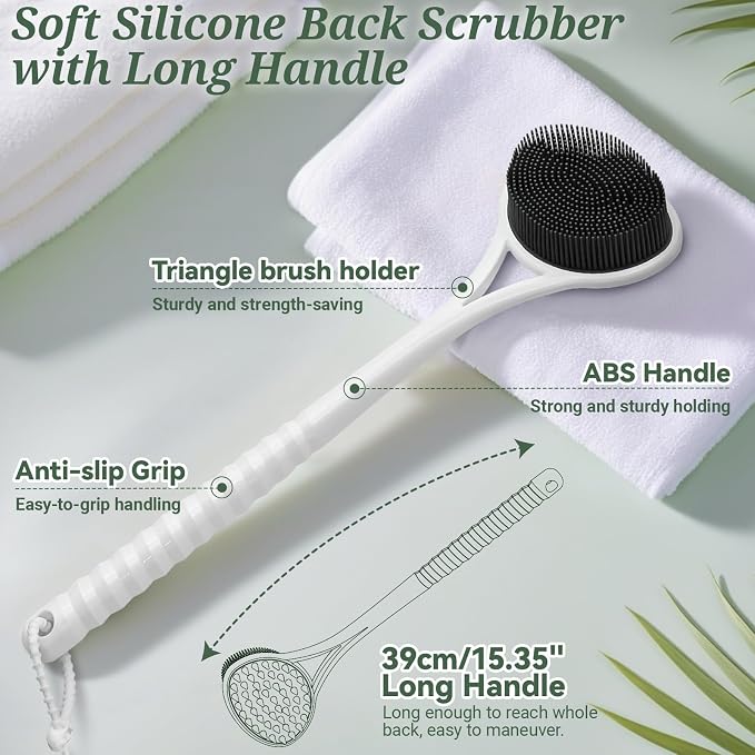 Silicone Back Body Face Scrubbers Set 4PCS, 15.35’’ Back Scrubber Soft Body - Image 3