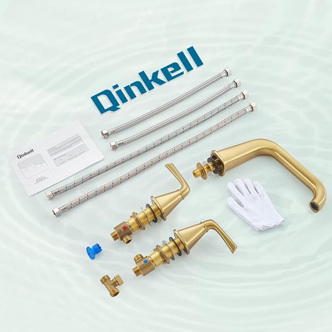 Bathtub Faucet Set 3 Hole, Brushed Gold Roman Bathtub Faucet, High Flow Deck - Image 8