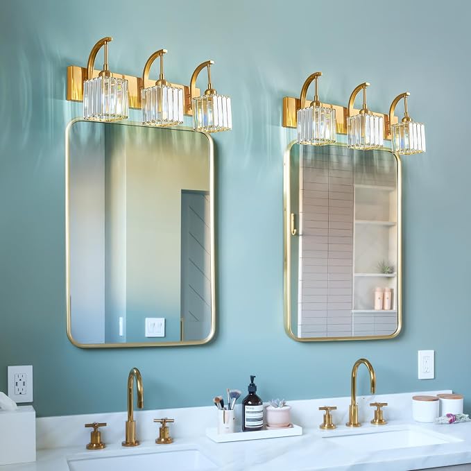 Crystal Vanity Lights 3-Light Gold Bathroom Vanity Lights Modern Crystal - Image 6