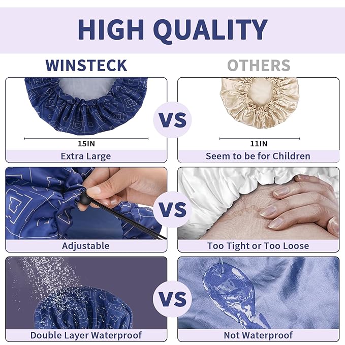 3 PCS Shower Caps for Women, Upgrade Comfortable & Extra Large & Double Layers - Image 5