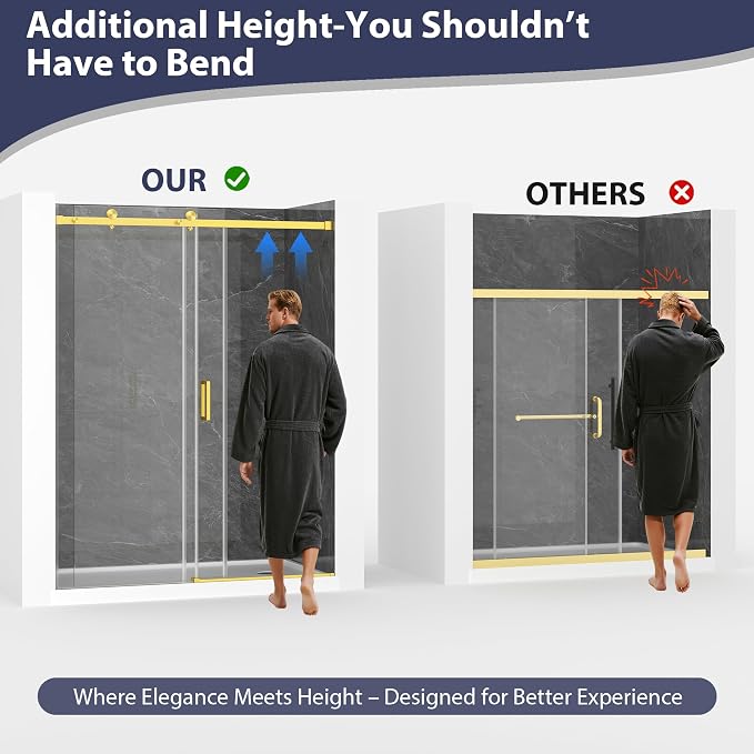 Frameless Shower Door, 55-60" W x 76" H Sliding Glass Shower Door, 1/4'' SGCC - Image 3