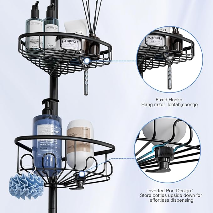Corner Shower Caddy Tension Pole: Stainless Steel Rustproof 4-Tier Shower - Image 6