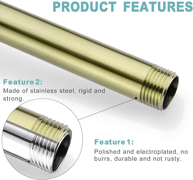 BESTILL 8 Inch Ceiling Mount Rain Shower Head Arm and Flange, Brushed Gold - Image 4