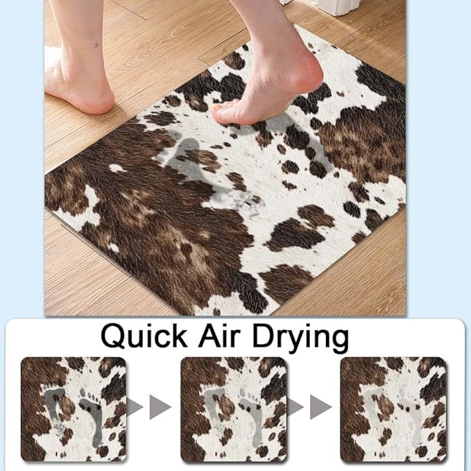 Bath Mat Rug, Animal Cow Skin Texture Non Slip Quick Dry Super Absorbent Thin - Image 4