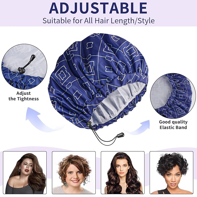 3 PCS Shower Caps for Women, Upgrade Comfortable & Extra Large & Double Layers - Image 3