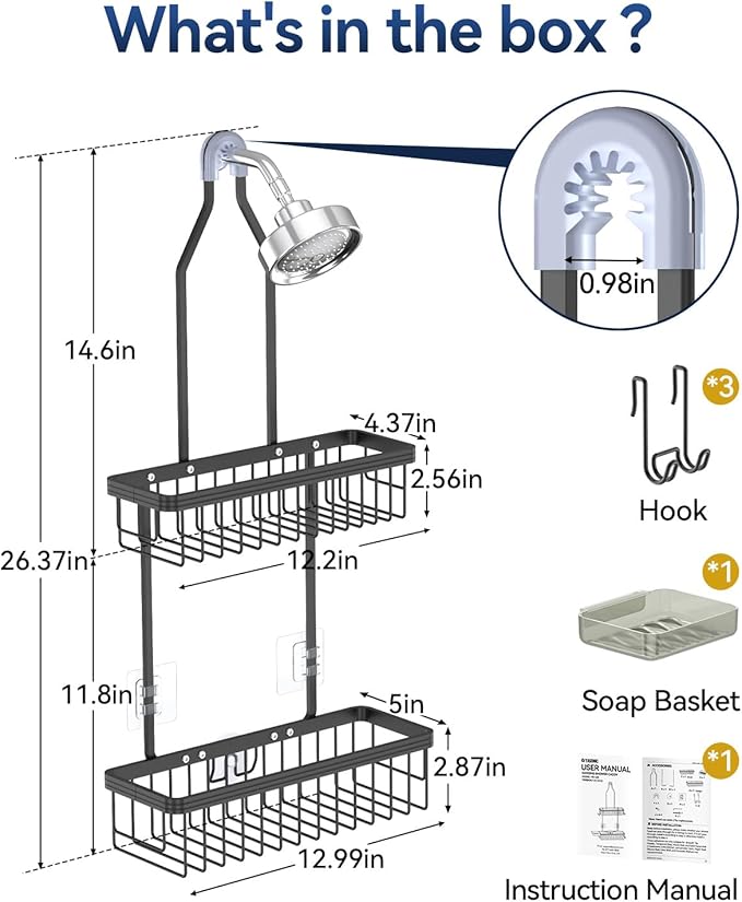 YASONIC Shower Caddy Hanging, Never Rust Shower Organizer Hanging, Aluminum - Image 2
