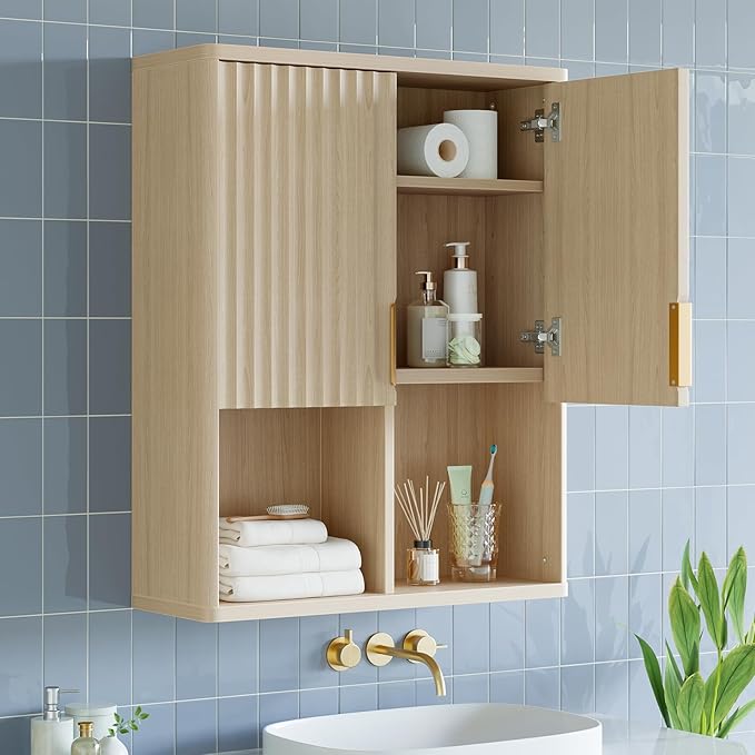 Bestier Fluted Bathroom Wall Cabinet Over The Toilet Storage, Laundry Cabinet by Bestier