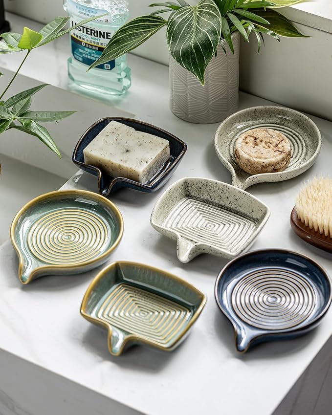 Soap Dish with Self-Draining Design, Ceramic Soap Holder with Drain Spout Soap - Image 7