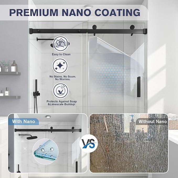 Frameless Bathtub Shower Door, 55-60" W x 60" H Sliding Tub Shower Door - Image 2