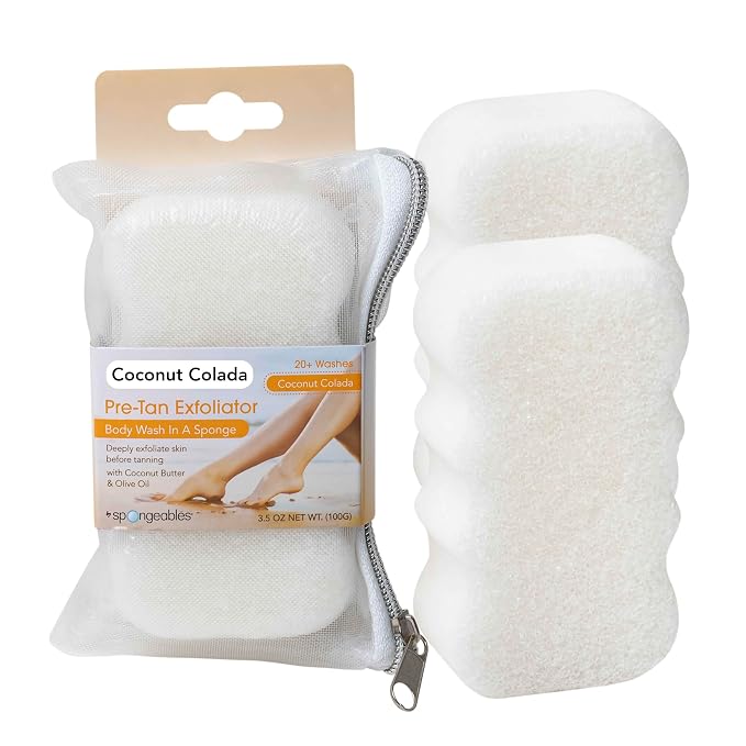 Spongeables Summer Ready Pre-tan Exfoliator 20+ Wash Sponges, Coconut Colada by Spongeables