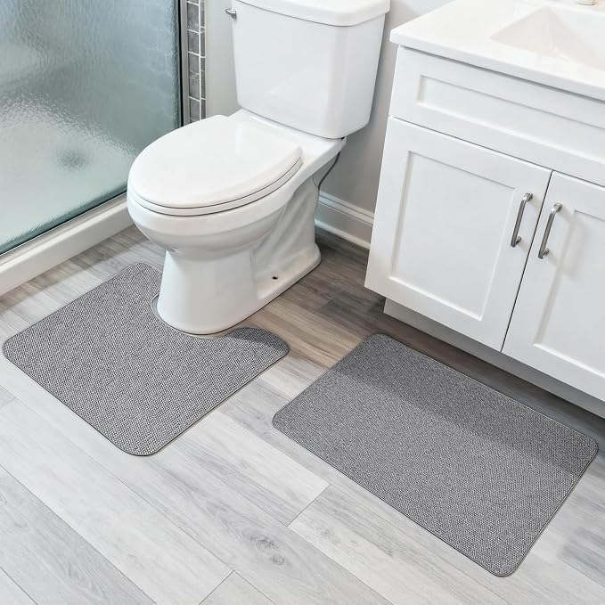 Bathroom Rugs Set 2 Pieces, Thin Bathroom Mats, Toilet Rugs, Quick Dry by BosapDirect