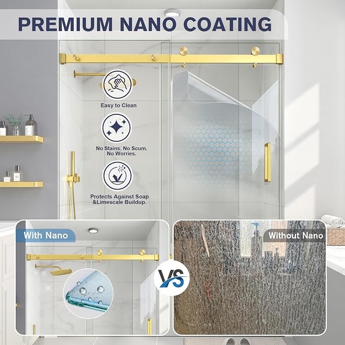 Frameless Bathtub Shower Door, 55-60" W x 60" H Sliding Tub Shower Door - Image 2