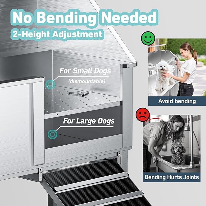 Professional 56" Dog Washing Station, 304 Stainless Steel Dog Bathing Station - Image 2
