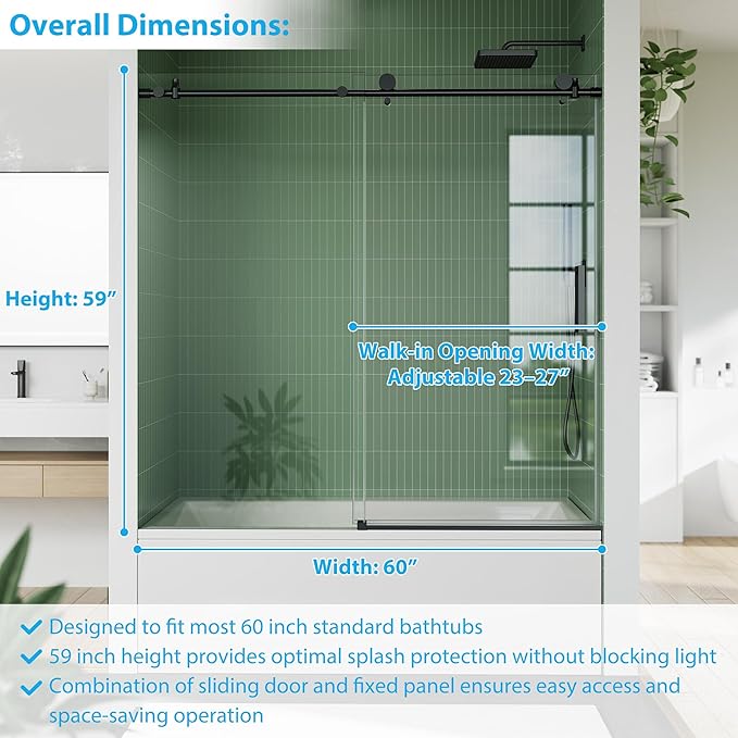 Frameless Sliding Shower Door, 6mm SGCC Tempered Clear Glass - Image 2