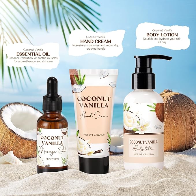 Spa Gift Baskets for Women, Vanilla Coconut Bath and Body Gifts Set for Women - Image 5