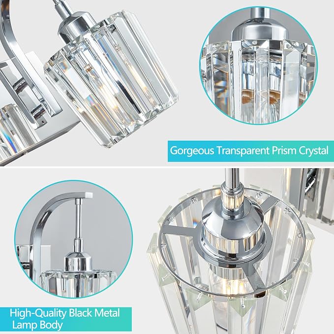 Modern Bathroom Vanity Light, 3-Light Chrome Wall Sconce - Image 2