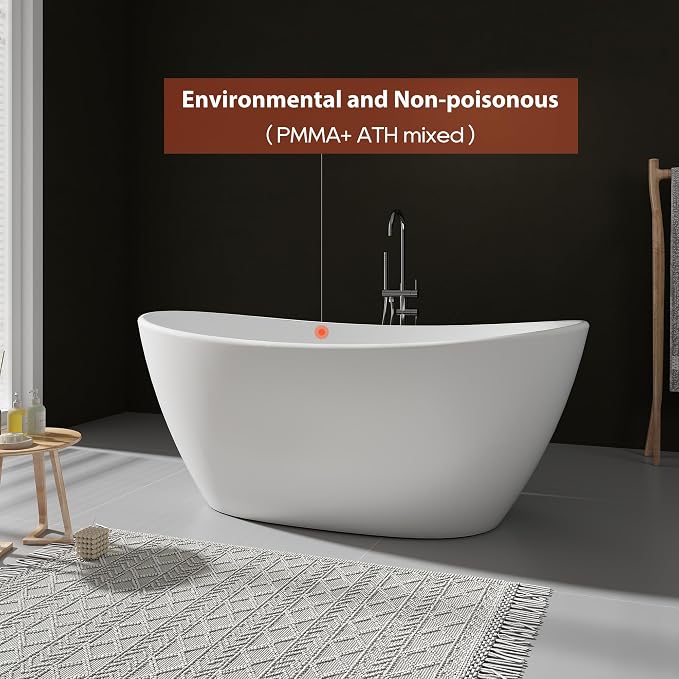 SJ STAR&JANE 61" Solid Surface Freestanding Bathtub Stone Resin Tub Oval Double - Image 8