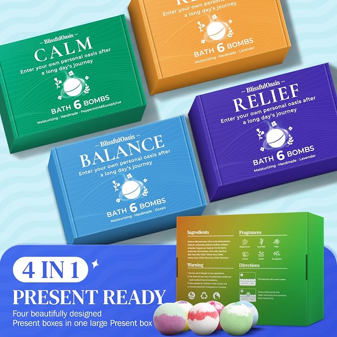 BlissfulOasis Bath Bombs Set, Mother's Day, Valentine's Day Present Giving - Image 3
