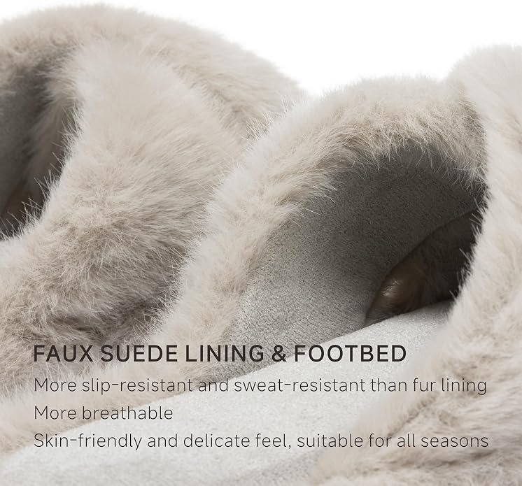 Chantomoo Womens Slippers Memory Foam Fuzzy Cross Band Faux Fur Slippers - Image 3