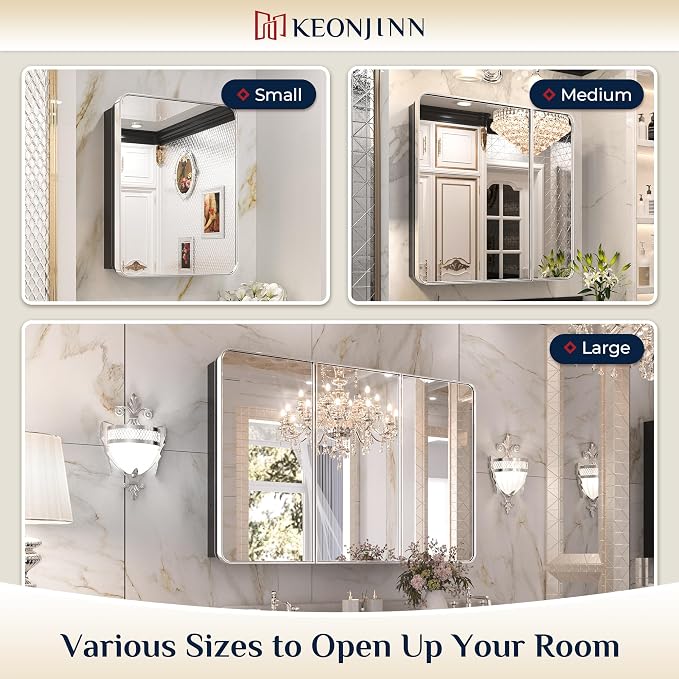 Keonjinn 20 x 26 Inch Chrome Recessed Medicine Cabinets, Mirrored Bathroom - Image 9