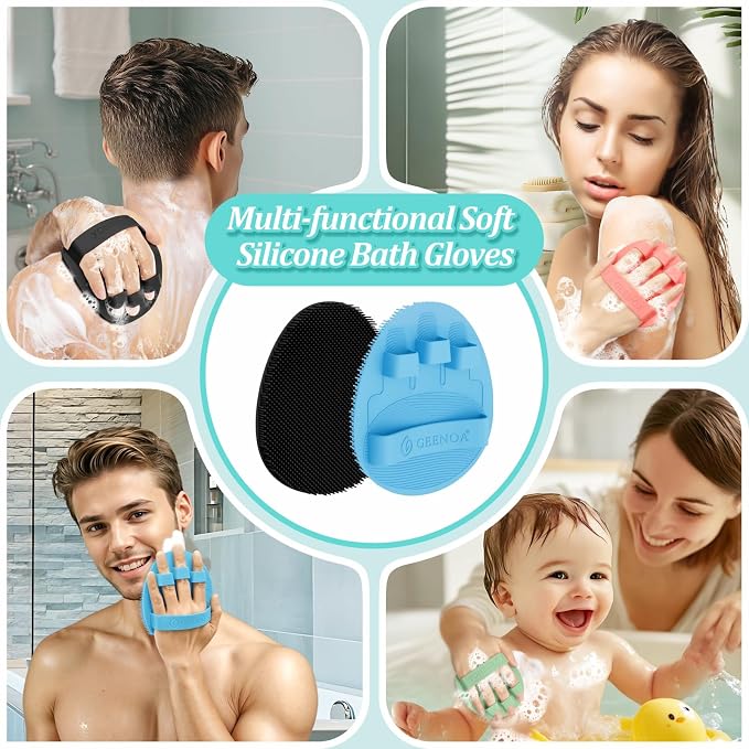 Soft Silicone Bath Glove & Face Scrubber Set 2PCS, 360° Anti-Slip & Hand-fit - Image 7