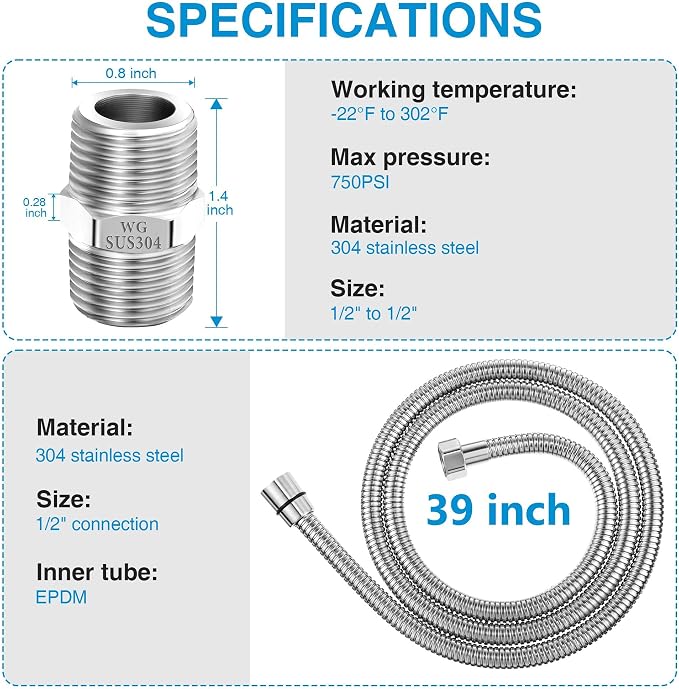 Dreyoo 2 Pack 39 Inch Shower Hose - Image 2