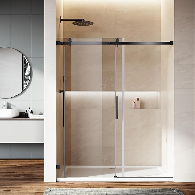 Frameless Sliding Shower Door, Matte Black Finish - Image 9