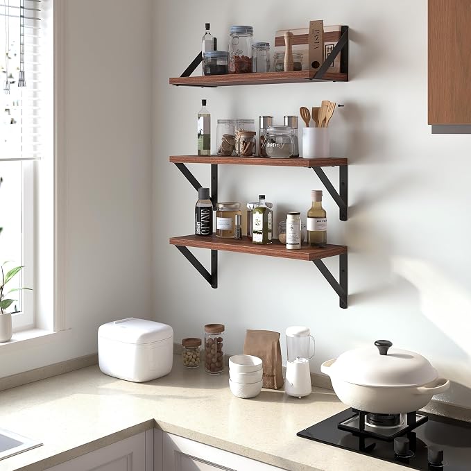Heimlove Floating Shelves for Wall, 16 Inch Long Wood Floating Shelves Set of 3 - Image 4