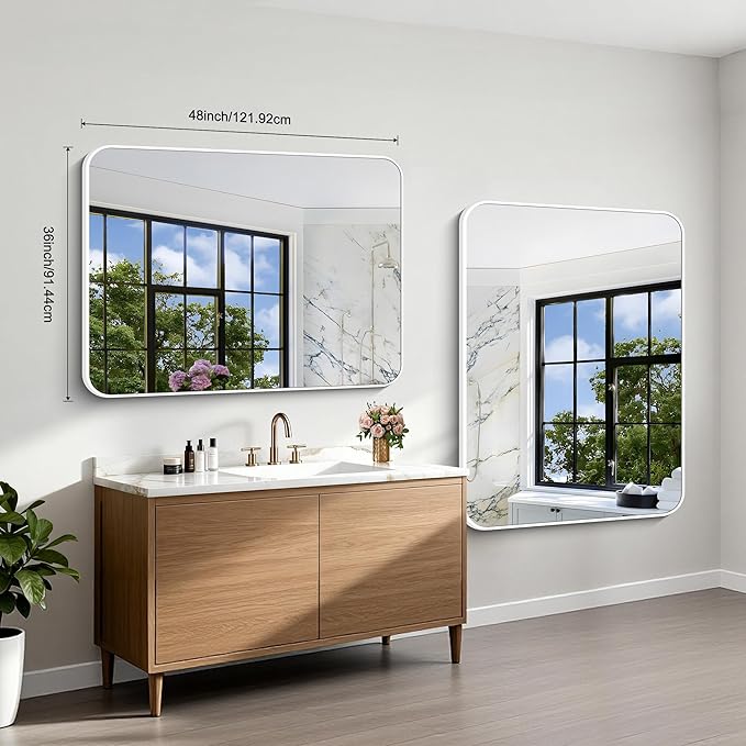 BONEWEI White Bathroom Mirror, 36x48 inch Wall Mirror - Image 5