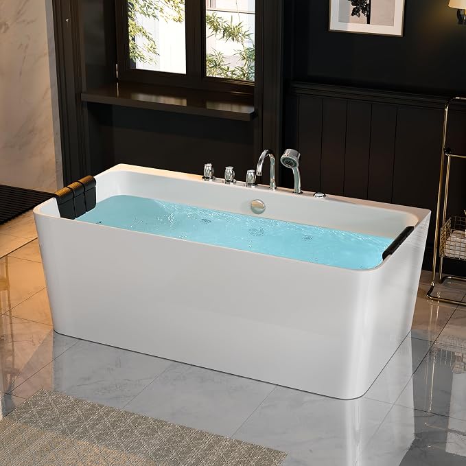 Whirlpool Bathtub 67 in. Acrylic Freestanding Bath Tub Hydromassage Gracefully by Empava