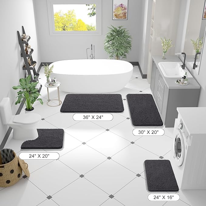 OLANLY Bathroom Rugs 59x24, Extra Soft Absorbent Chenille Bath Rugs, Rubber - Image 2