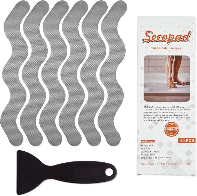Anti Slip Shower Stickers, Adhesive Decals Safety Strips Scraper by Secopad