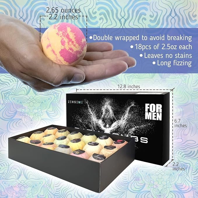 Bath Bombs for Men, Gift Set of 18 Scented Organic Handmade Bath Bombs of 2.5 oz - Image 4